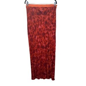 VICI Astrella Abstract Print Maxi Skirt Red Orange Lace Trim Size L Whimsical